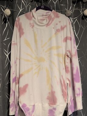 Tie-Dye Funnel Neck Pullover Sweatshirt - White, Pink & Yellow
